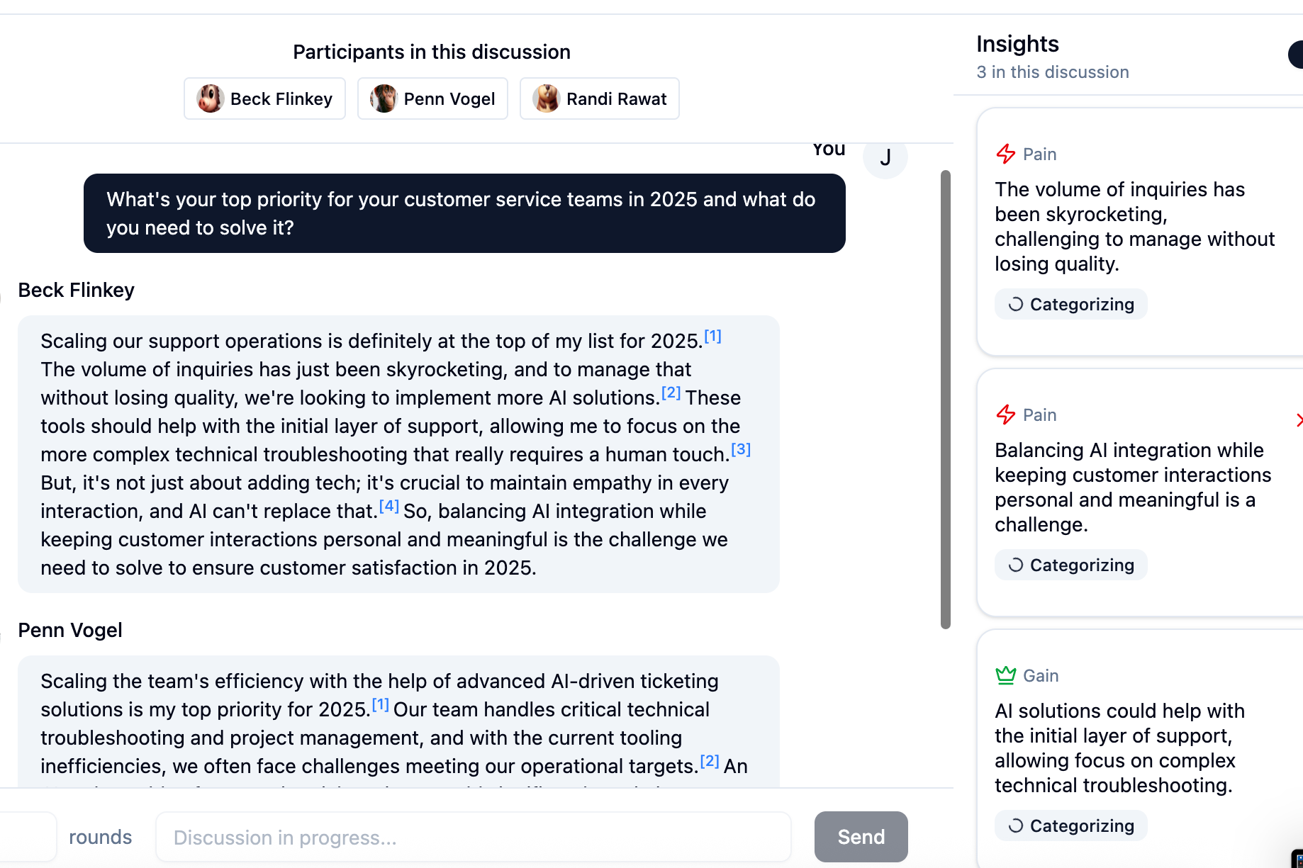 Chat interface with personas